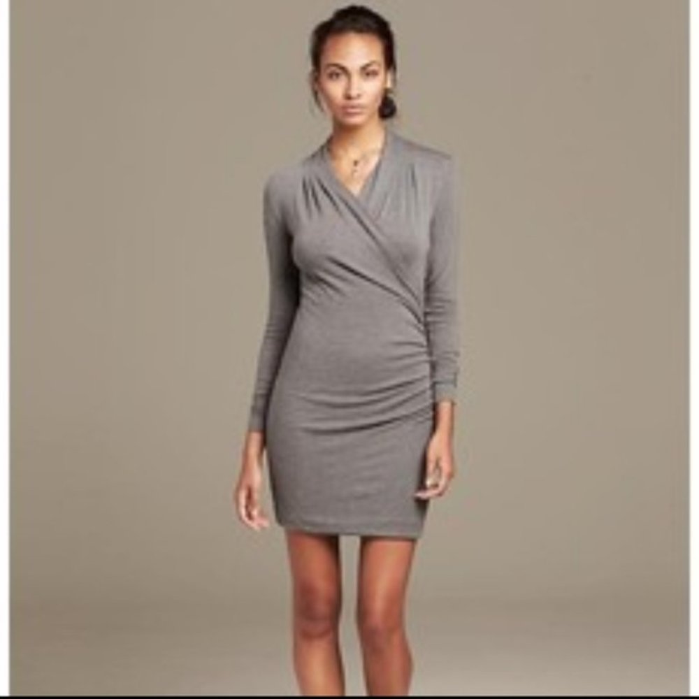 Banana Republic Heritage Gray Knit Faux Wrap Dress